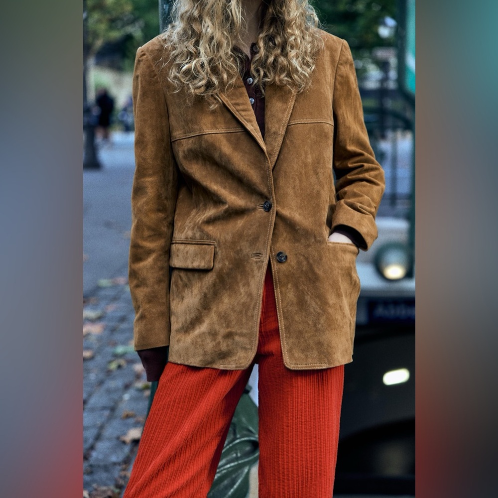 Zara Camel/Tan Suede Women's Blazer Size Medium